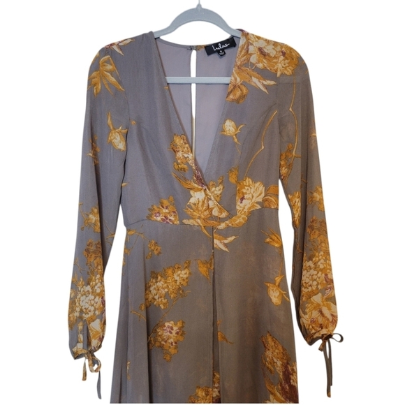 NWT Lulu's Taupe Floral Maxi Romper Dress Size Small - Picture 3 of 5